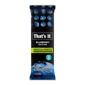 That's it Blueberry Bar packaging highlights real fruit and probiotic goodness in a shelf-stable format