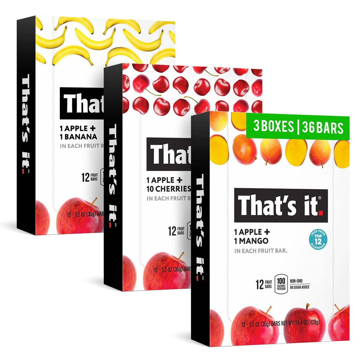 That's it Fruit Bar Banana 12-pack showcasing real fruit and no added sugar.