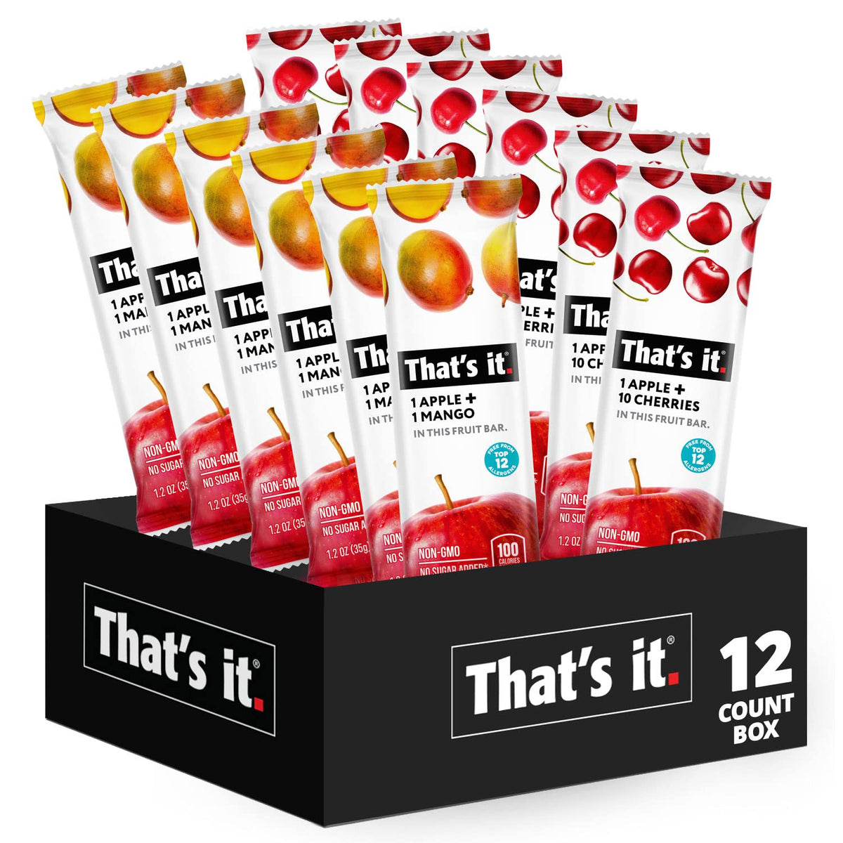 That's It Fruit Bars 12-variety pack front view for on-the-go snacking.