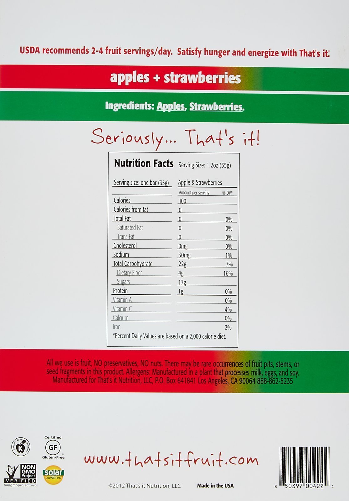 That's It fruit bars close-up with apple-strawberry flavor, highlighting a fruity snacking option.