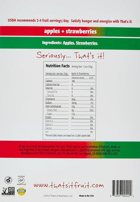 That's It fruit bars close-up with apple-strawberry flavor, highlighting a fruity snacking option.