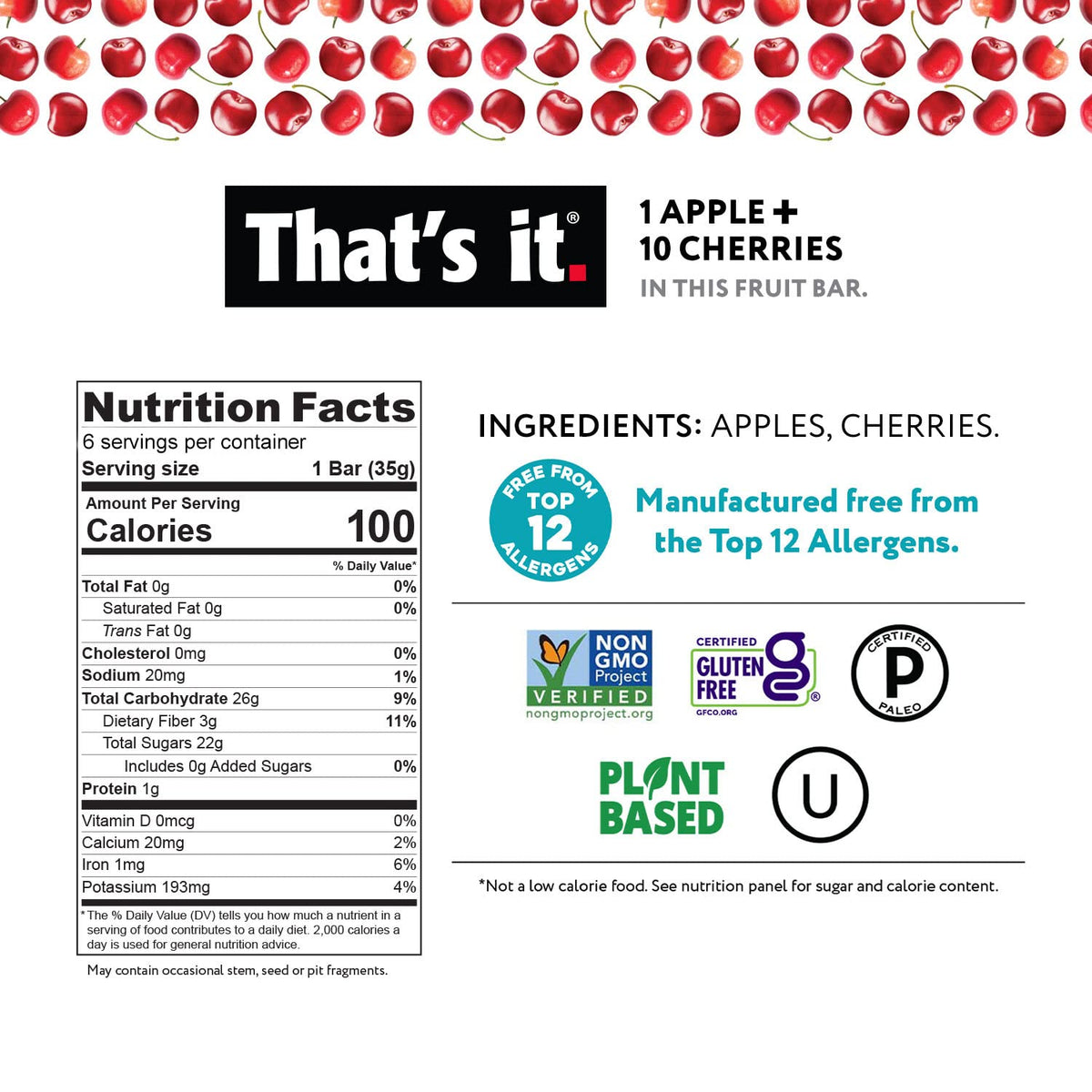 That's It Fruit Bars nut-free label indicating allergen-friendly snack.
