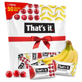 That's it Cranberry-Banana fruit bars, front view of the 50-bar pack for busy mornings
