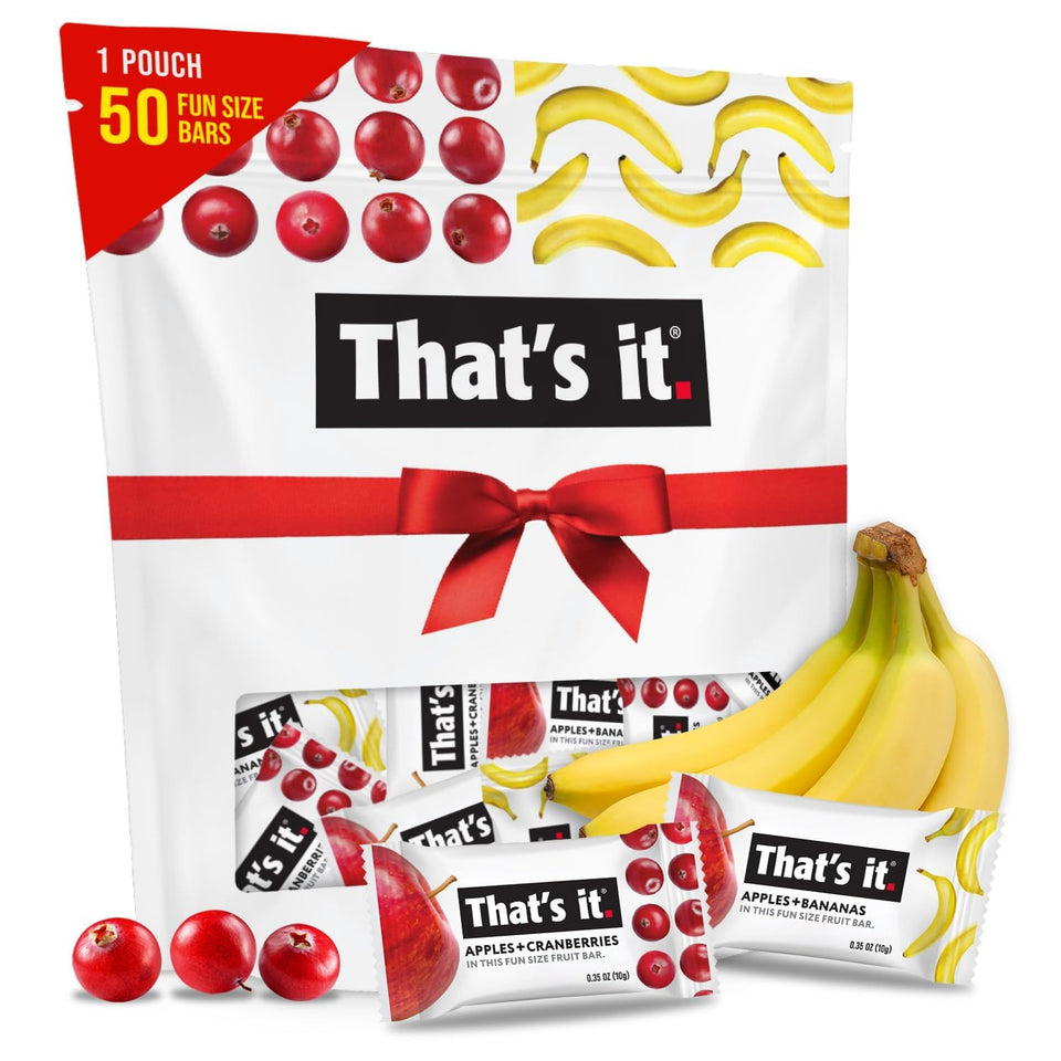 That's it Cranberry-Banana fruit bars, front view of the 50-bar pack for busy mornings