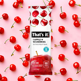 That's It Fruit Bars vegan and gluten-free ingredients on packaging.