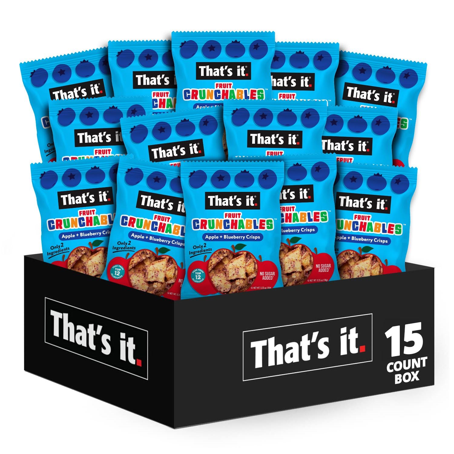 That's it Fruit Crunchables apple-blueberry pouches for on-the-go healthy snacking.