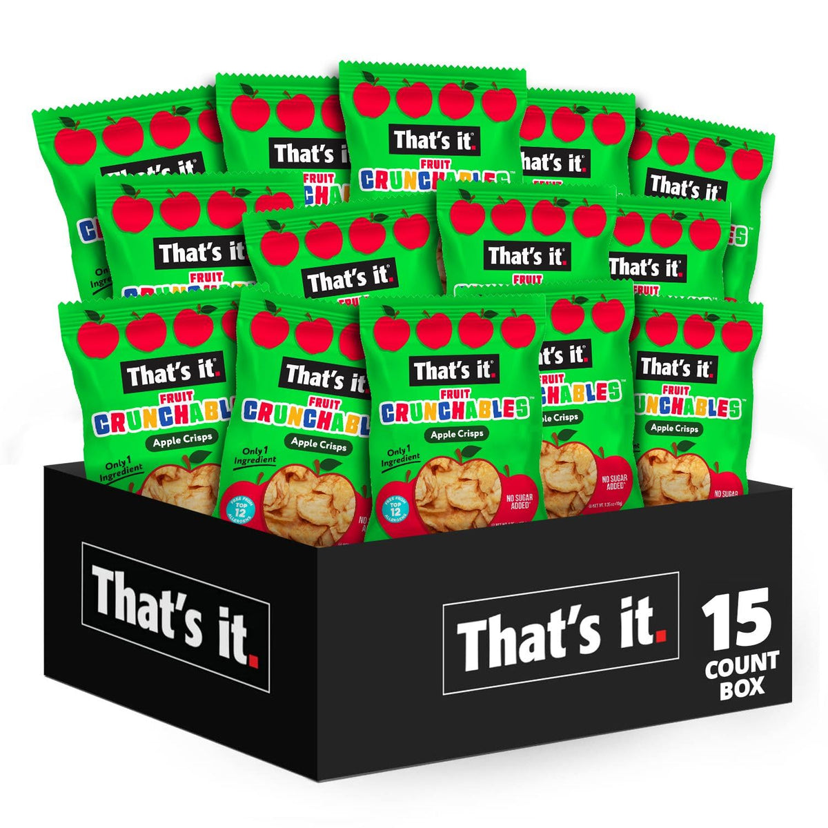 That's it Fruit Crunchables apple crisps 15-pack on the kitchen counter, ready for lunchboxes