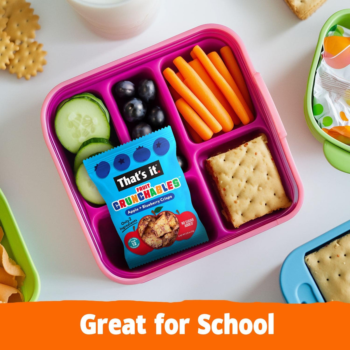 That's it Fruit Crunchables Apple Blueberry pouch on the go.