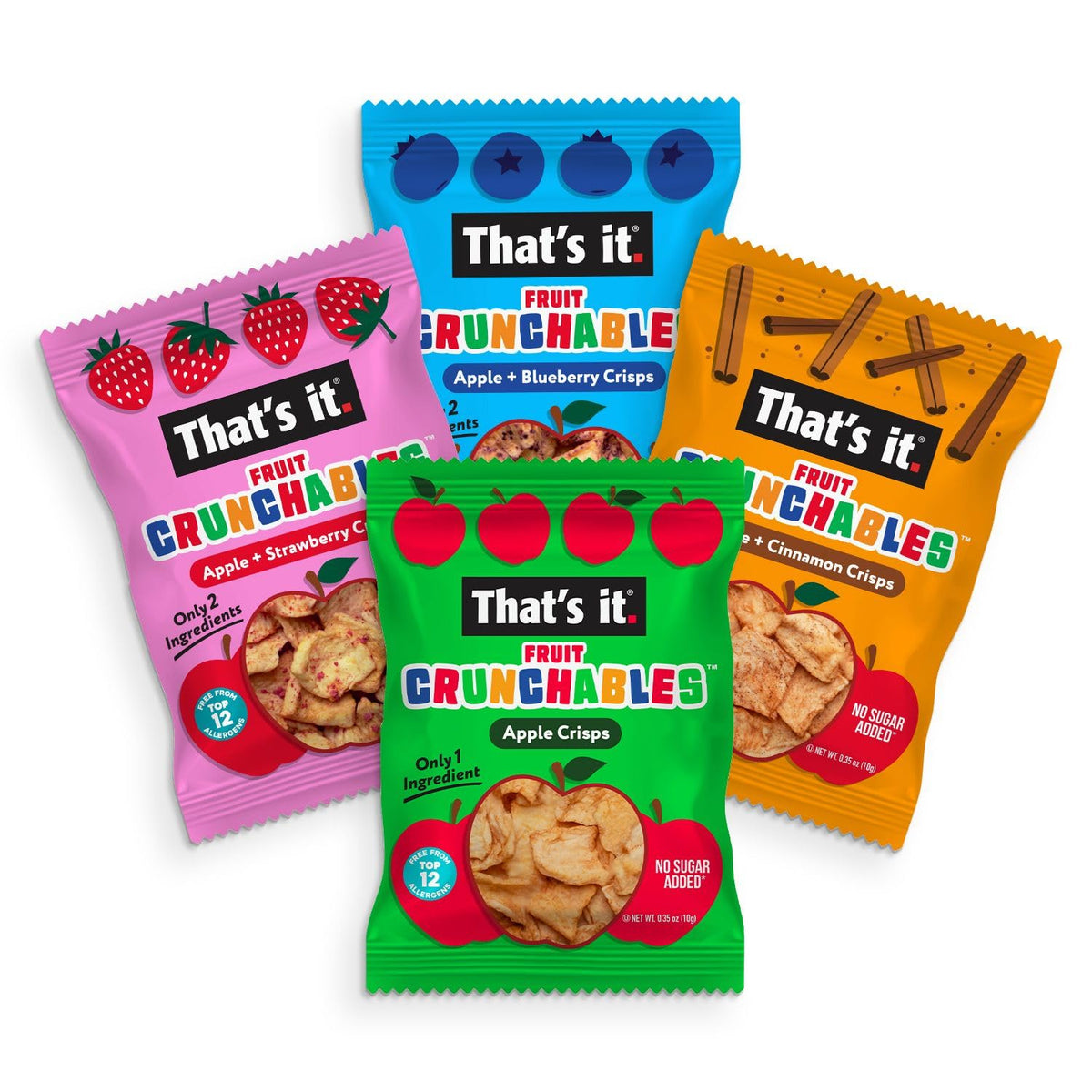That's it Fruit Crunchables Apple pouch close-up, 40 calories per serving.