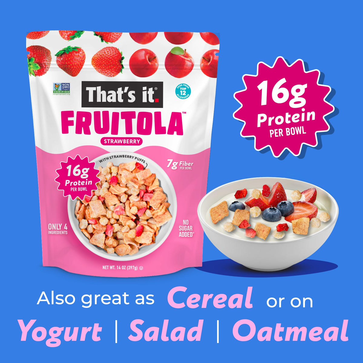 That's it Fruitola 4-ingredient ingredients close-up on a clean label.