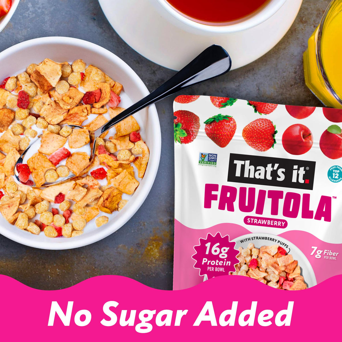 That's it Fruitola gluten-free non-gmo badge indicating allergy-friendly snack.