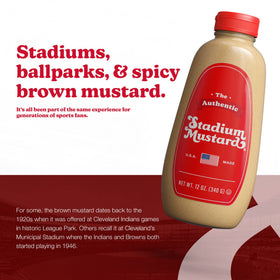 Pouring The Authentic Stadium Mustard highlights smooth texture and spicy notes