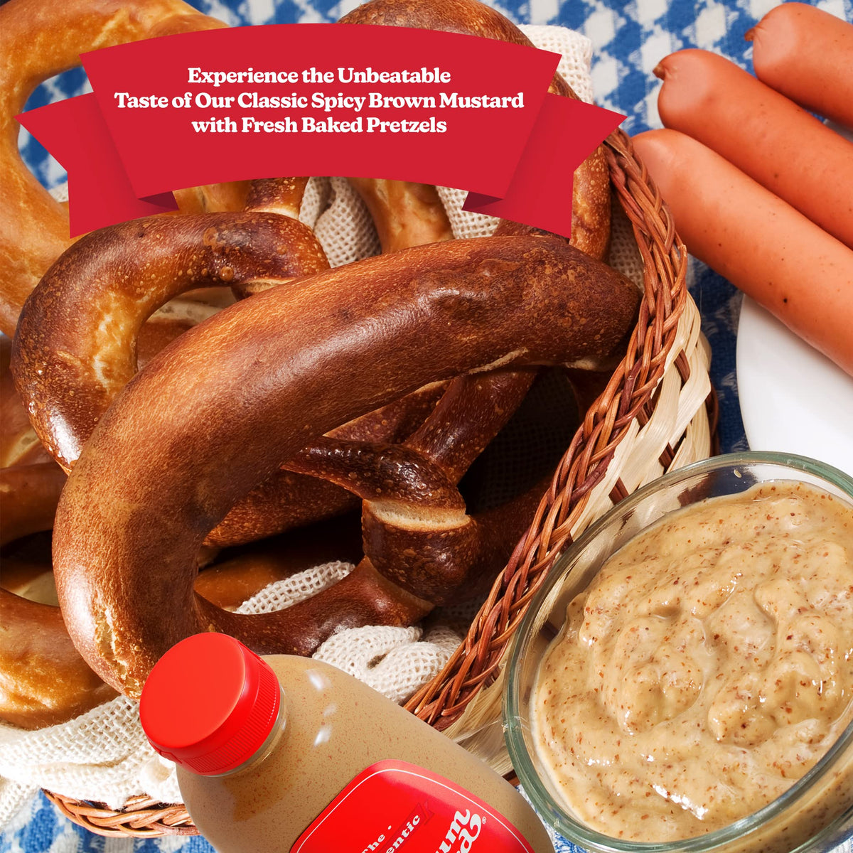 Creamy, smooth texture of The Authentic Stadium Mustard with stone-ground seeds.