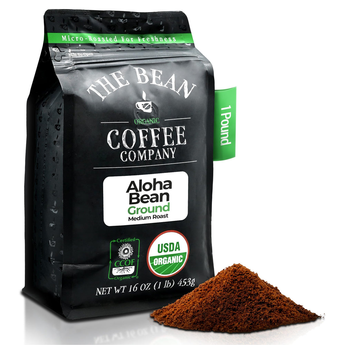 The Bean Coffee Company Aloha Bean ground 16oz bag for bold aroma and drip brewing