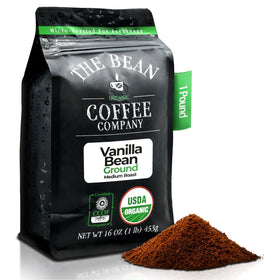 The Bean Vanilla Bean ground coffee in a 16oz bag ready to brew