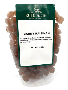 The Bulk-Priced Food Shoppe candy raisins in a resealable bag, ideal for on-the-go snacking.