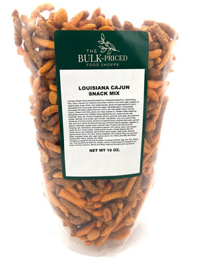 The Bulk-Priced Food Shoppe Louisiana Cajun Snack Mix bag front with bold flavors.