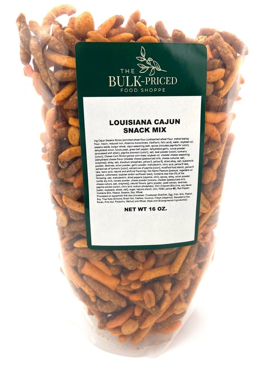The Bulk-Priced Food Shoppe Louisiana Cajun Snack Mix bag front with bold flavors.
