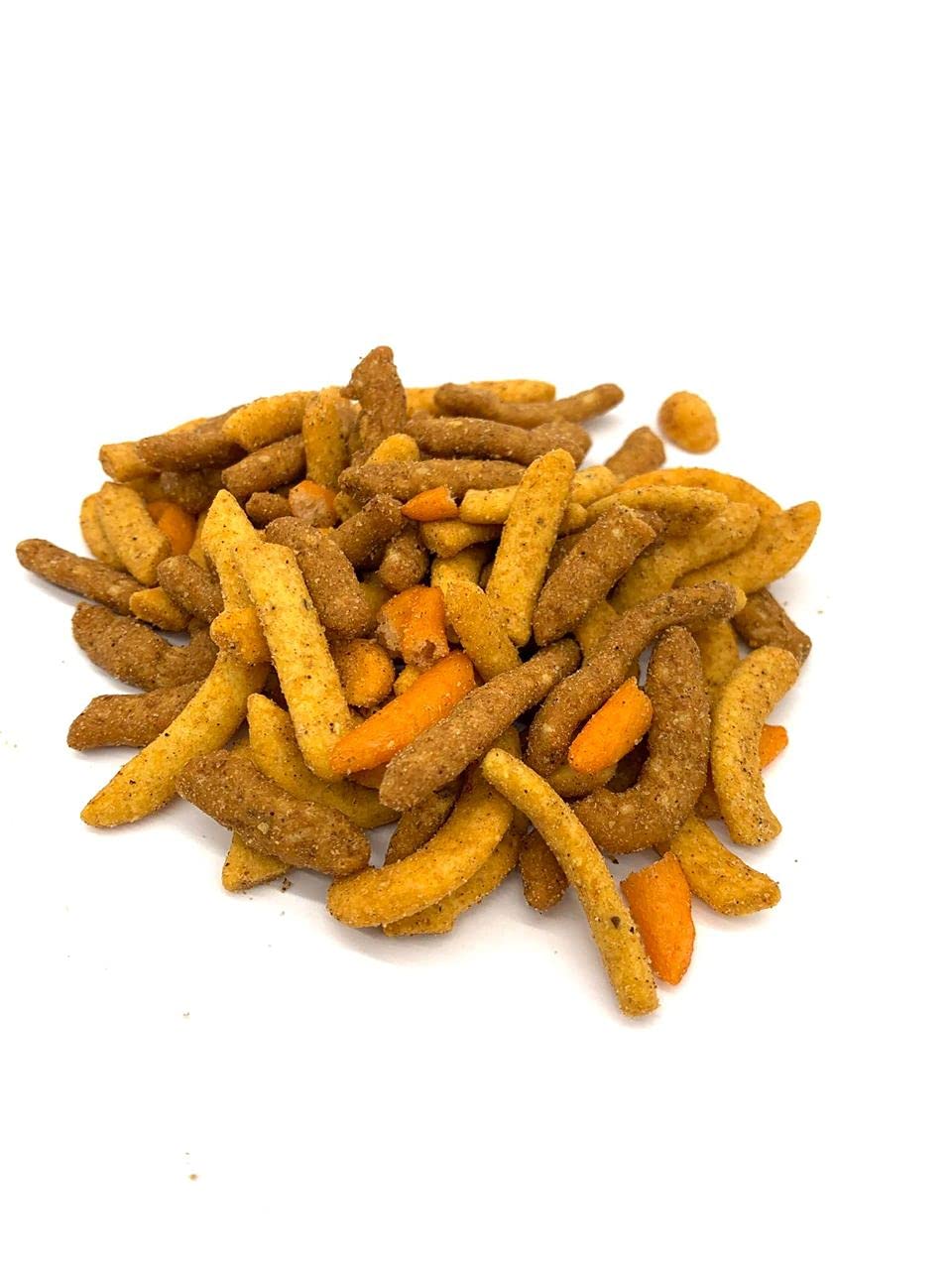The Bulk-Priced Food Shoppe Louisiana Cajun Snack Mix close-up of crunchy sticks.