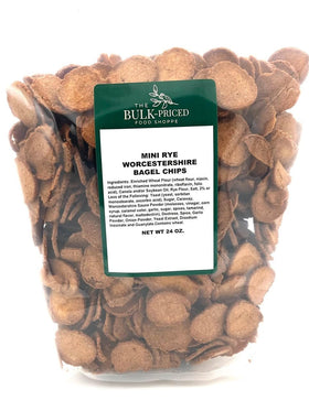 The Bulk-Priced Food Shoppe mini rye bagel chips packaging preserves freshness.