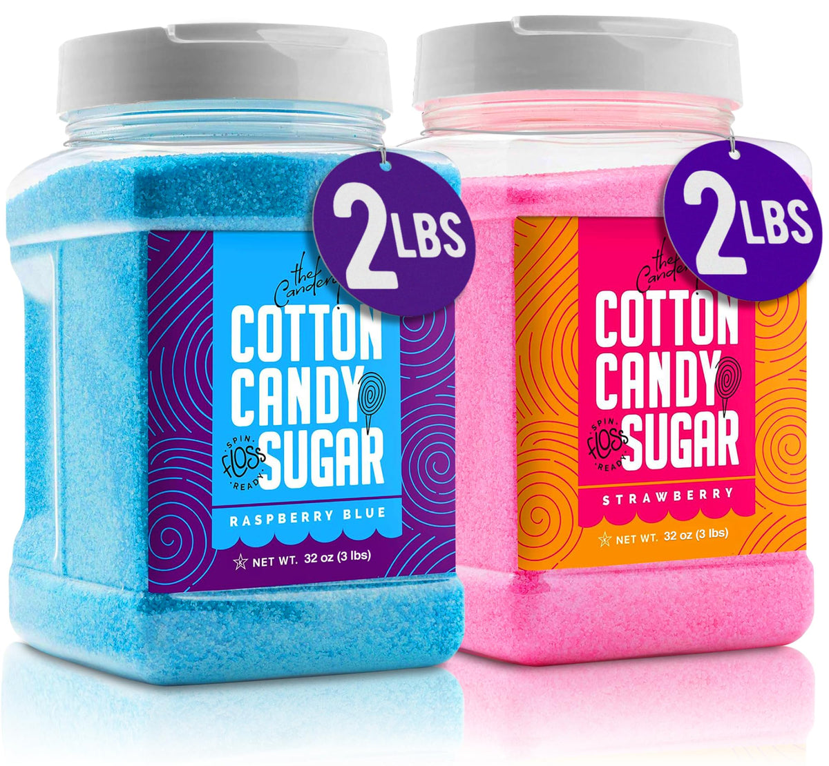 The Candery Raspberry Blue cotton candy sugar in a reusable jar for playful treats.