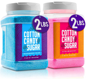 The Candery Raspberry Blue cotton candy sugar in a reusable jar for playful treats.