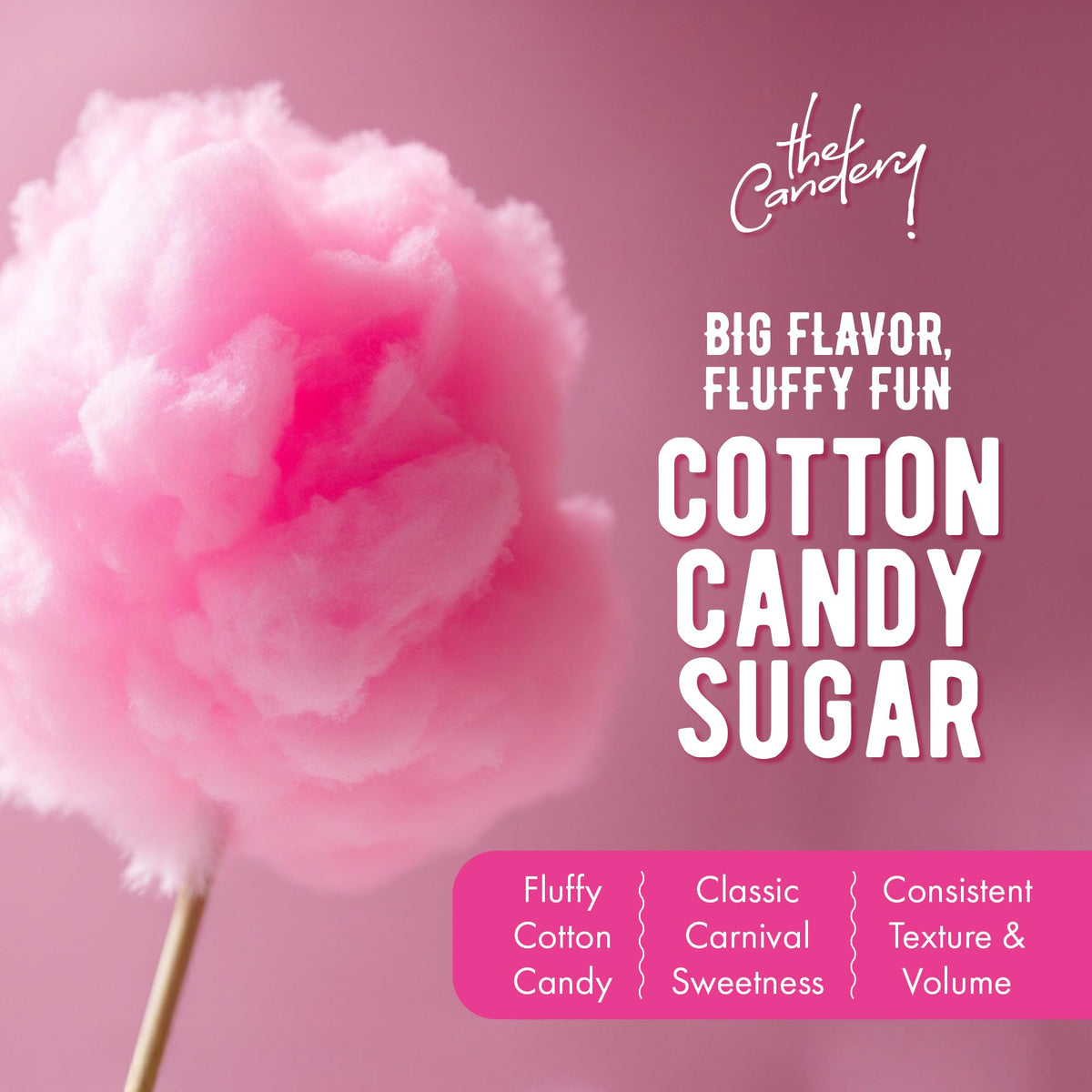 The Candery Strawberry cotton candy sugar in a reusable jar for quick candy making.