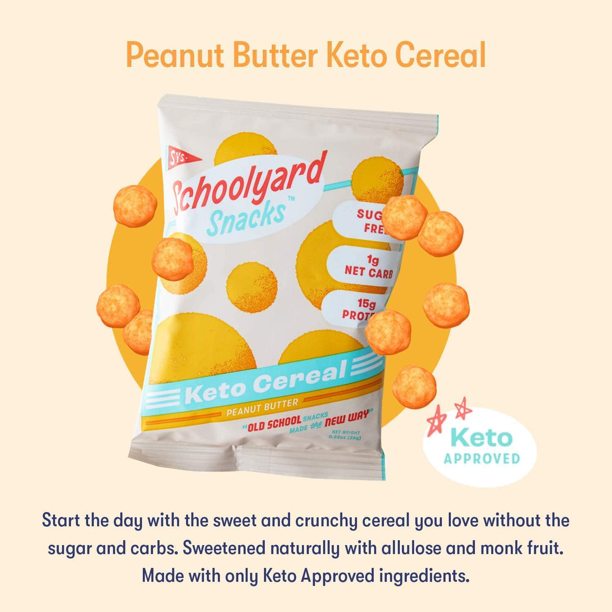 The Cereal School Cinnamon Bun nutrition facts panel – allulose and monk fruit sweetness.