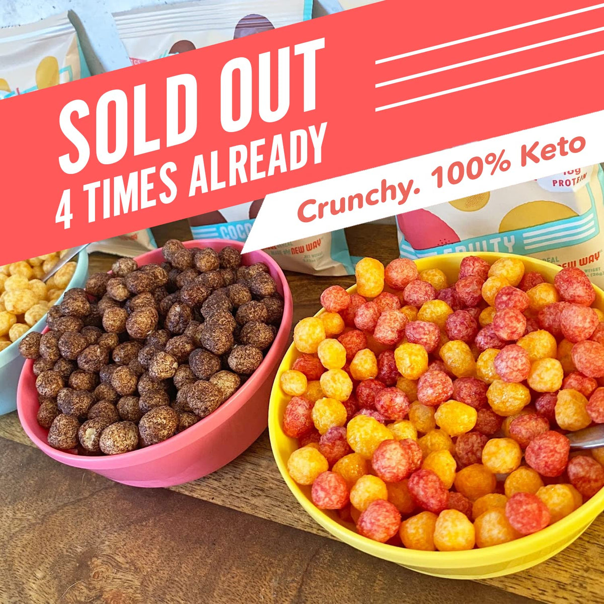 Pouring milk over The Cereal School Keto Cocoa cereal.