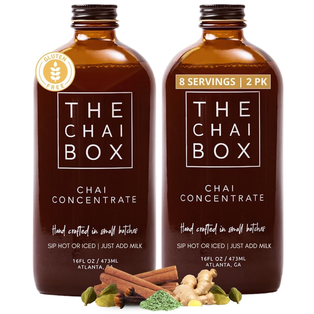 The Chai Box Sweetened chai concentrate bottle highlighting premium spices for bold flavor.
