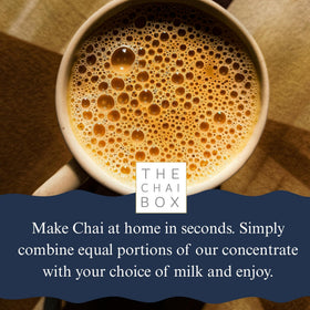 The Chai Box Sweetened chai concentrate served iced with a citrus garnish.