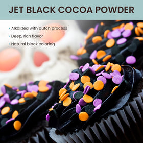 The Cocoa Trader alkali-treated cocoa powder scoop showcases smooth flavor.