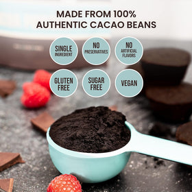 The Cocoa Trader Dutch-processed cocoa powder in a mixing bowl for baking prep.