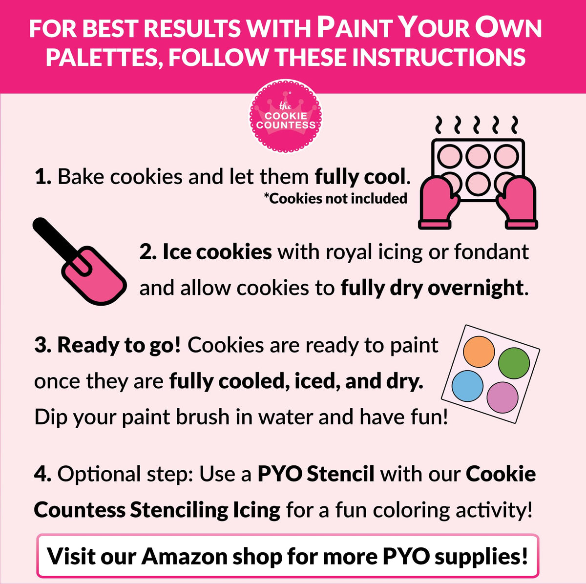 The Cookie Countess PYO Valentine red palette close-up for bold cookie decorating