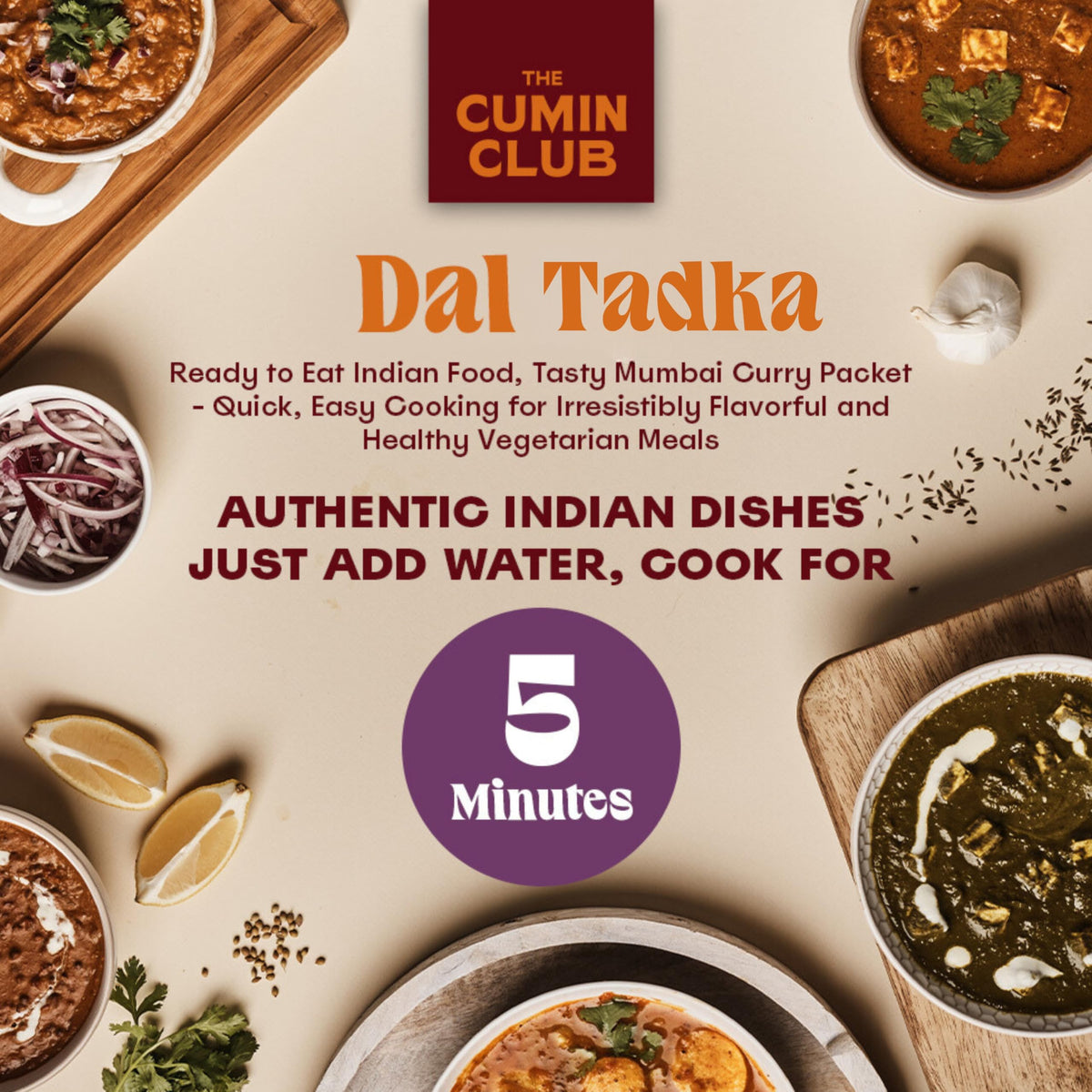 The Cumin Club Dal Tadka mild spices shown for simple preparation.