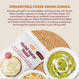 The Cumin Club three-meal pack label highlighting convenience and variety