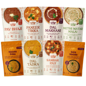 The Cumin Club Variety Pack featuring eight authentic Indian meals for quick weeknights.