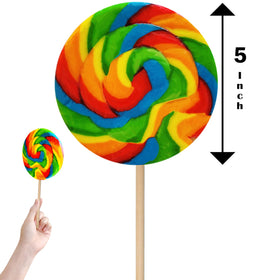 5-inch rainbow swirl lollipop detail with secure packaging.