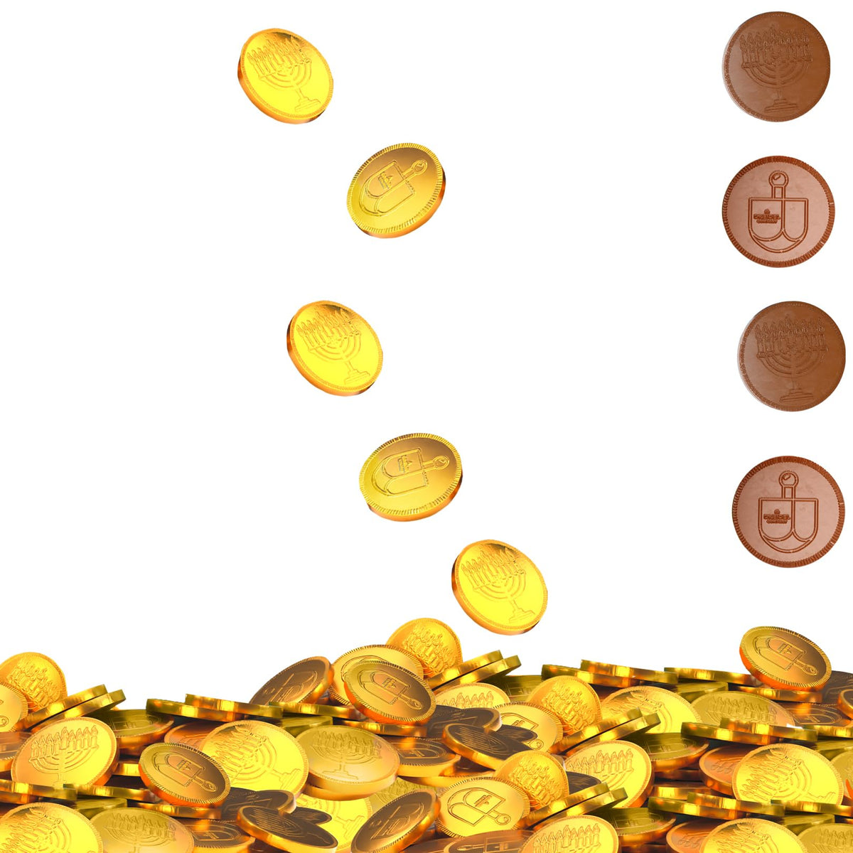 The Dreidel Company gelt coins featuring a dreidel design, great as party favors.
