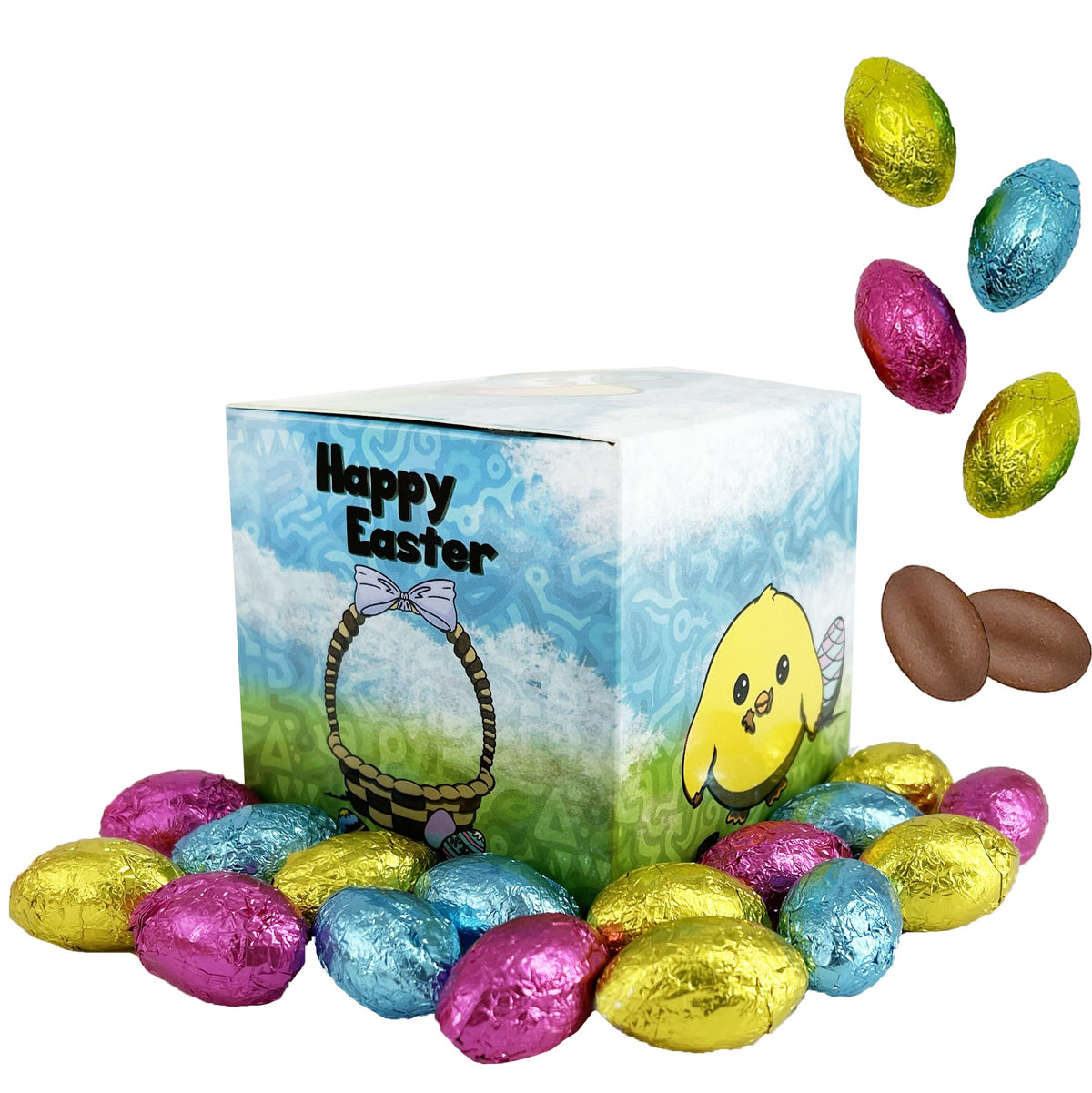The Dreidel Company Easter eggs in foil wraps, premium milk chocolate for celebrations.