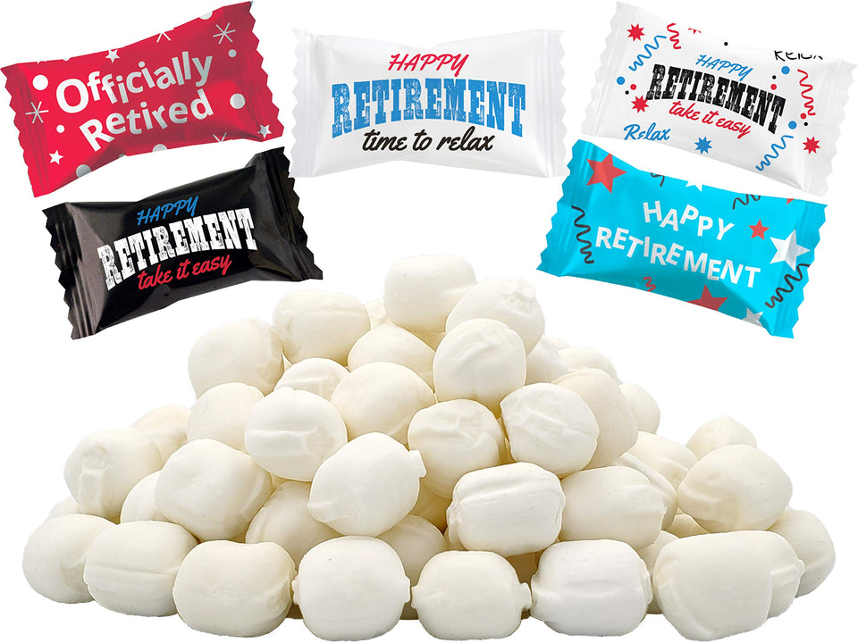 The Dreidel Company Happy Retirement Buttermints packaging ready for party favors.