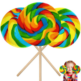 The Dreidel Company jumbo rainbow swirl lollipop pack for vibrant party favors.