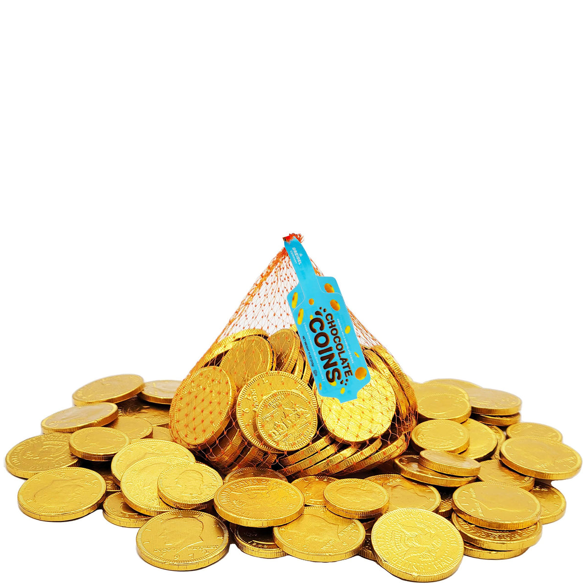 Party table display featuring The Dreidel Company chocolate coins as festive accents.
