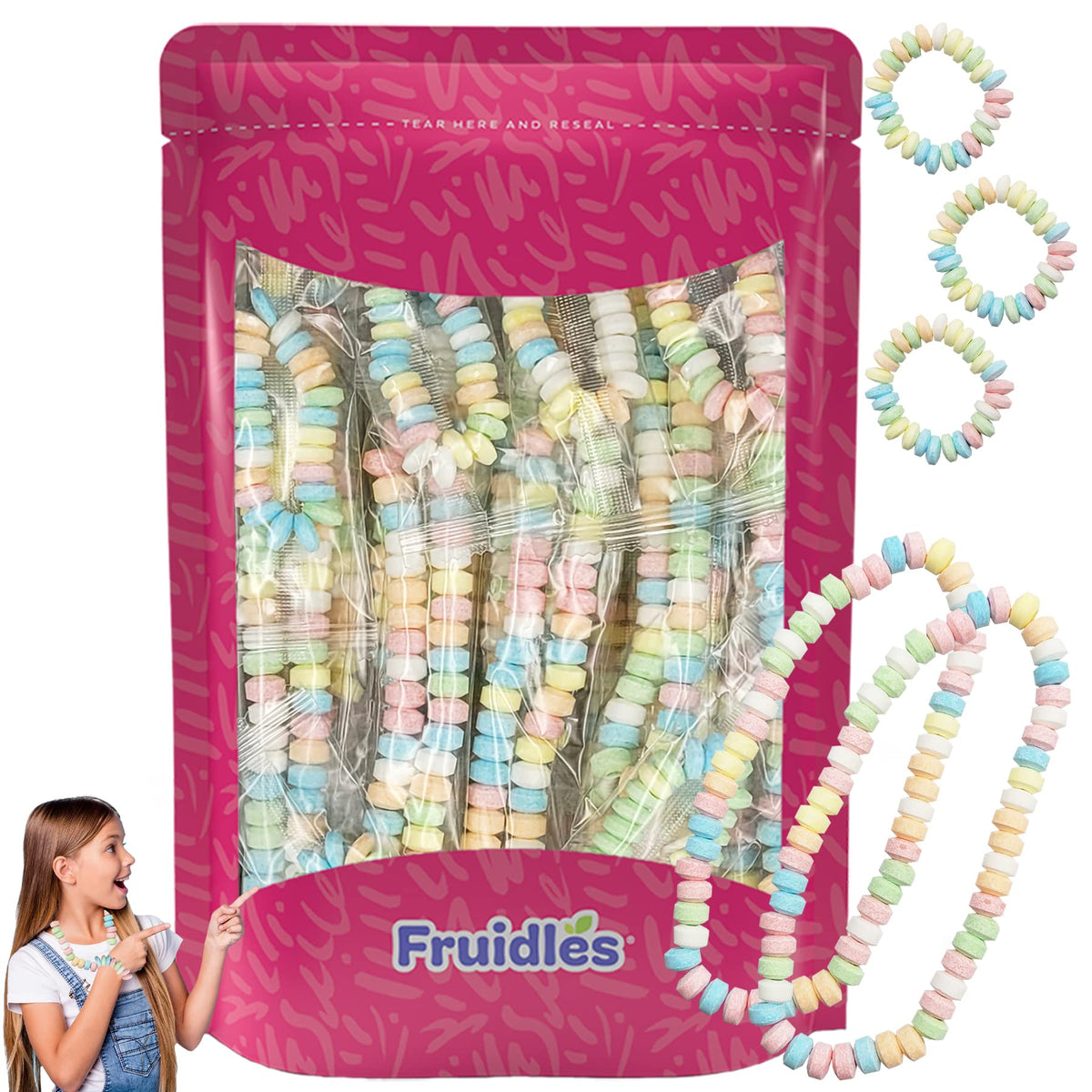 The Dreidel Company edible candy bracelets and necklaces in pastel colors for kids