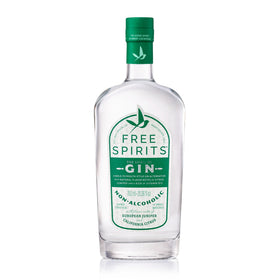 Free Spirits Company non-alcoholic gin Spirit bottle on a bar, ideal for low-calorie cocktails
