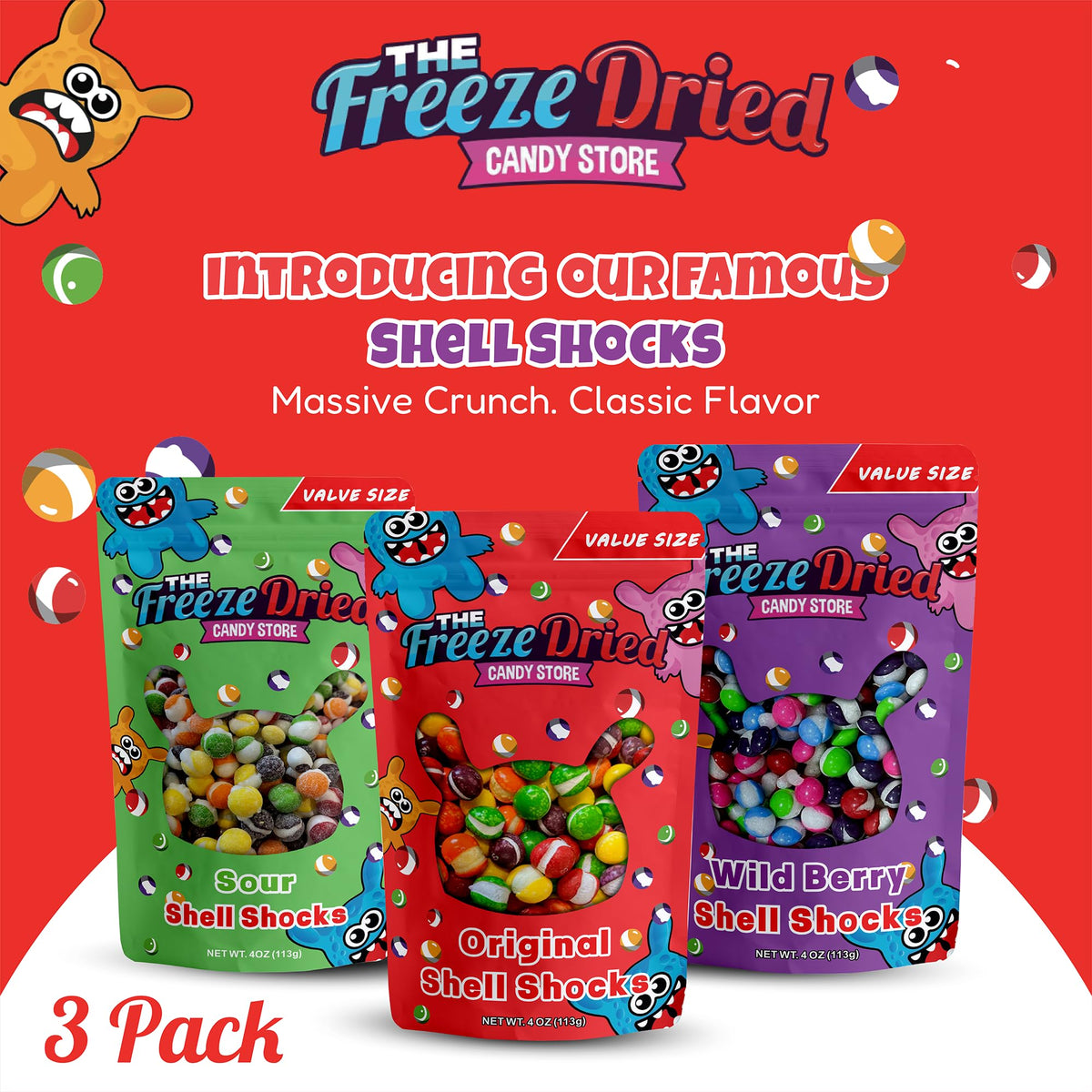 The Freeze Dried Candy Store Original 4oz pack close-up showing crisp texture.