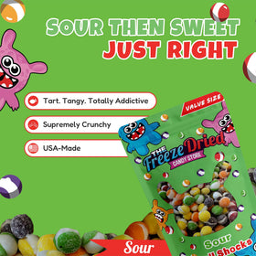 The Freeze Dried Candy Store variety display showcases multiple flavors.
