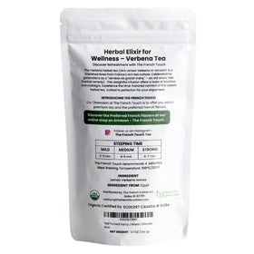 The French Touch PLA-based pyramid tea bag floats in hot water, compostable after use.