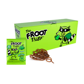 The FROOT THIEF Apple Fruit Snack Whips pack closeup; real fruit flavor for lunchboxes.