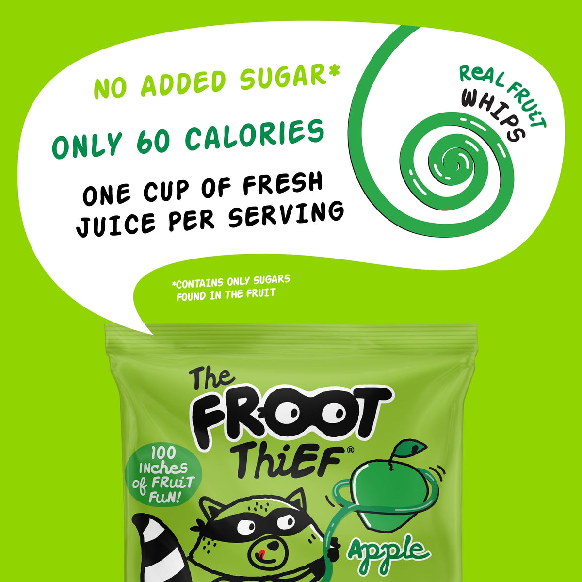 The FROOT THIEF Apple Snack Whips school-safe pack; nut-free option.